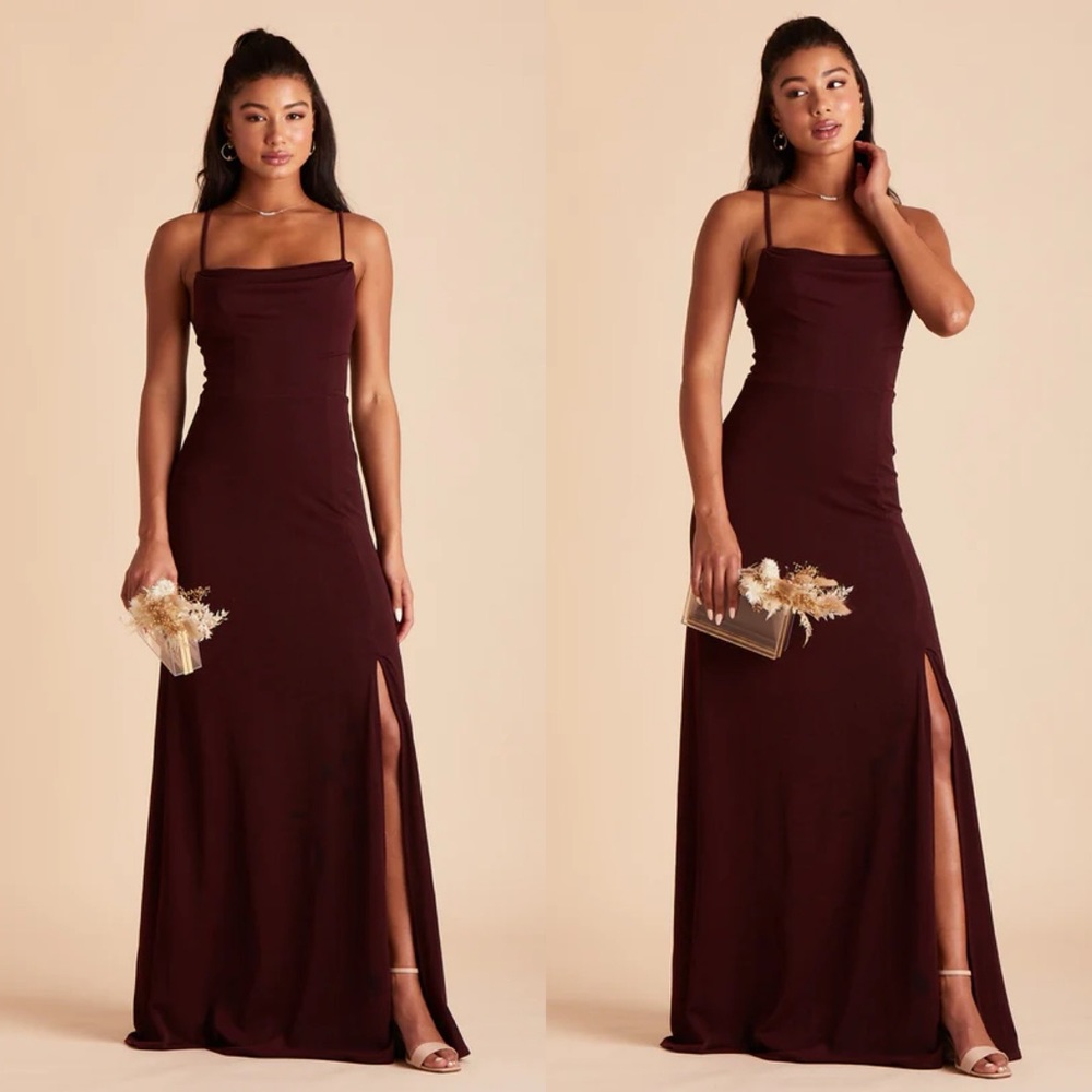 Birdy Grey Ash Crepe Cowlneck Draped Cabernet Bridesmaid Maxi Dress NWT